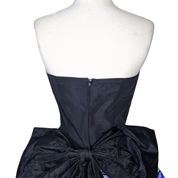 Vintage 80s Strapless Blue Floral Print Short Tiered Prom Cocktail Party Dress M - Picture 4 of 12